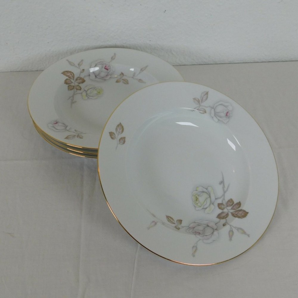 Johann Haviland Sweetheart Rose Rimmed Soup Bowls Bavaria Germany Set of 4
